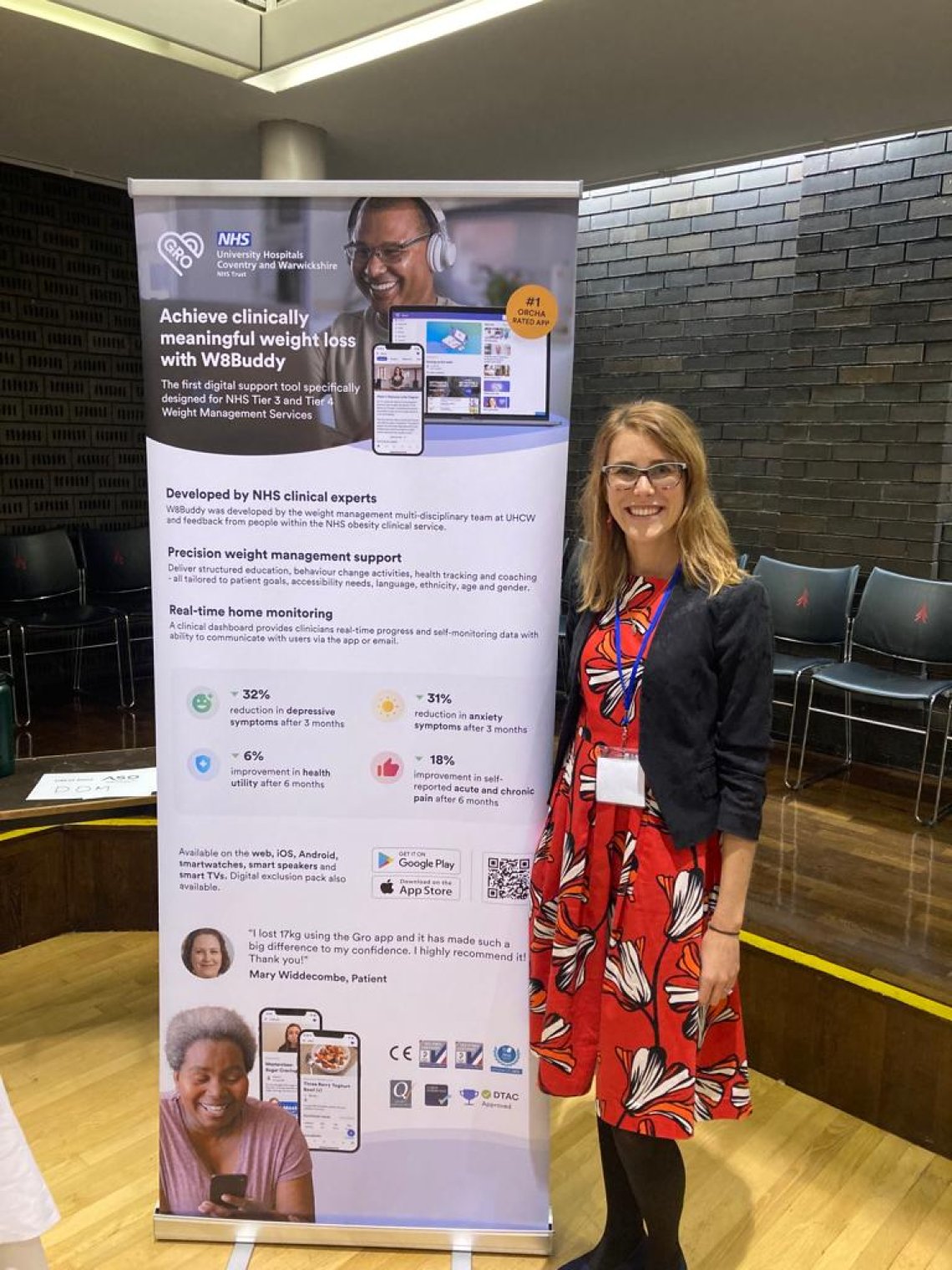 Dr. Petra Hanson showing off the W8Buddy app