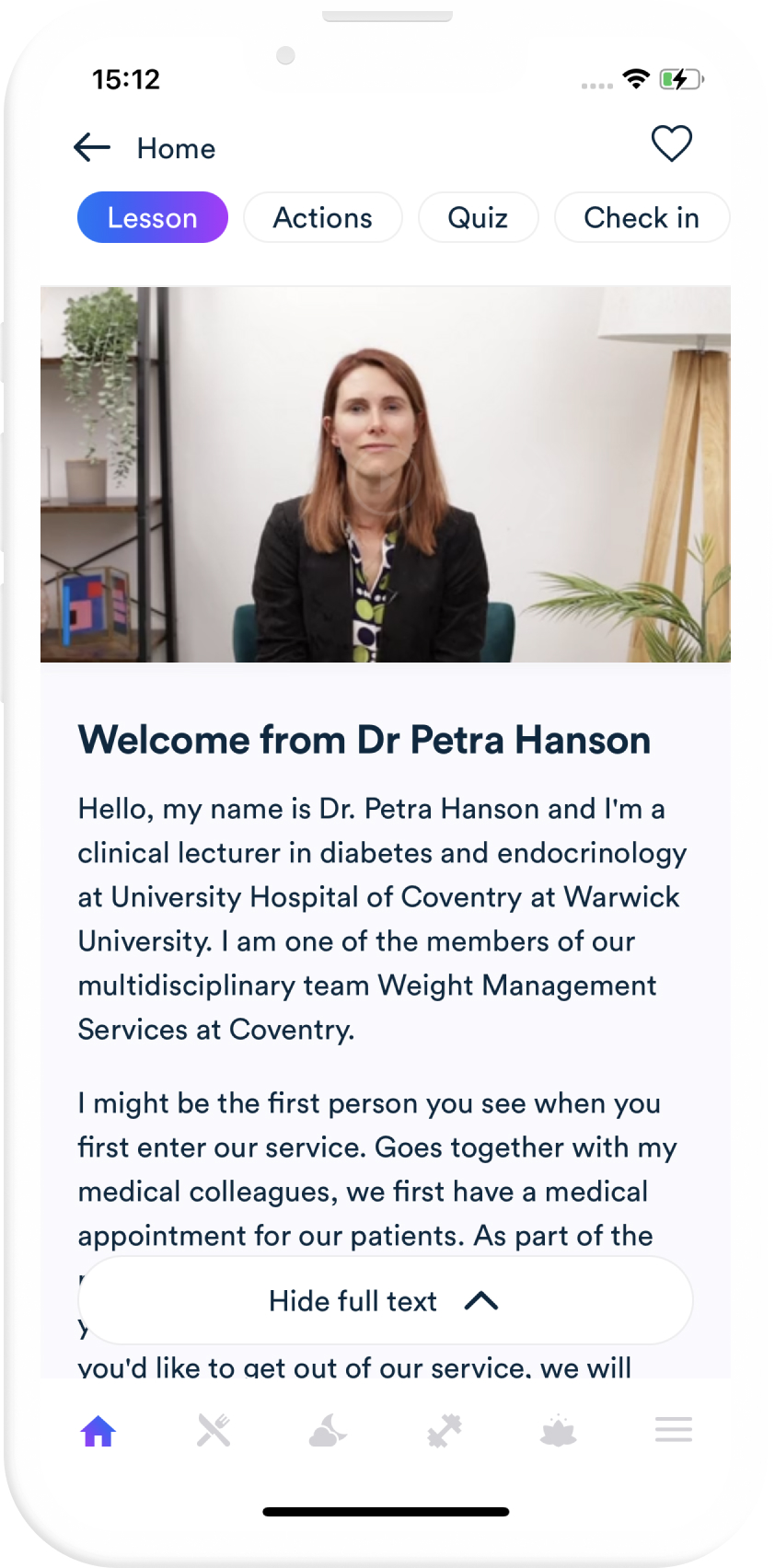 An iPhone showing W8Buddy lessons in the Gro Health app